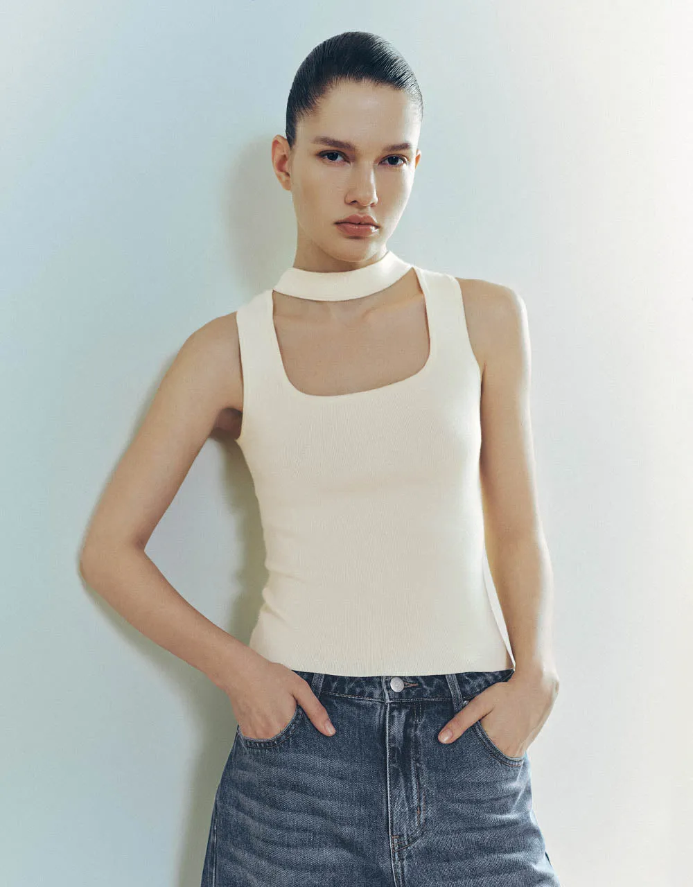 Keyhole Neck Knitted Tank Top