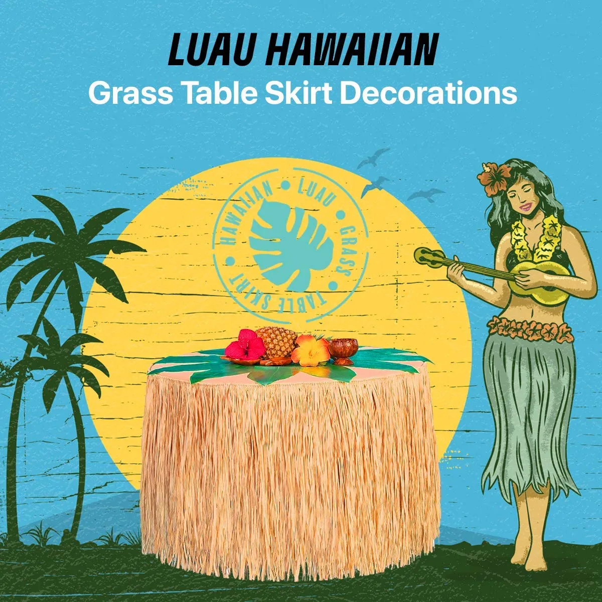 Kicko Luau Hawaiian Grass Table Skirt - 2 Pack - 9 Feet X 29 Inch - Real Hawaiian Island