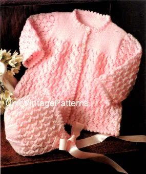 Knitted Baby Matinee Jacket and Bonnet Pattern, Instant Download