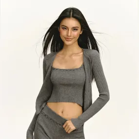 Knitted Cardigan Tank Shorts Fashion Suit