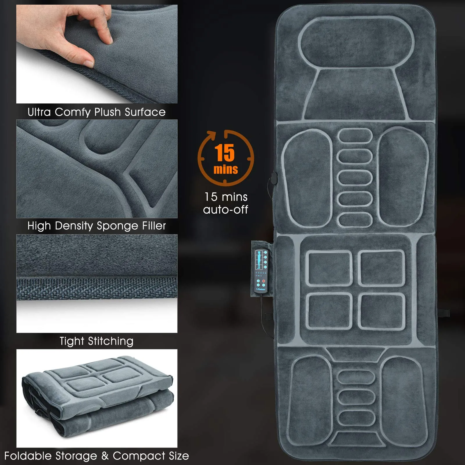 KOMFOTT Full Body Massage Mat with Heat, Back Massage Chair Pad with 10 Vibration Motors and Auto Shut Off