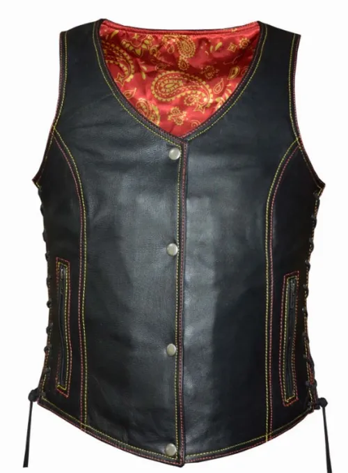 Ladies Leather Vest with Red/Gold Paisley Lining 6753.00 WV