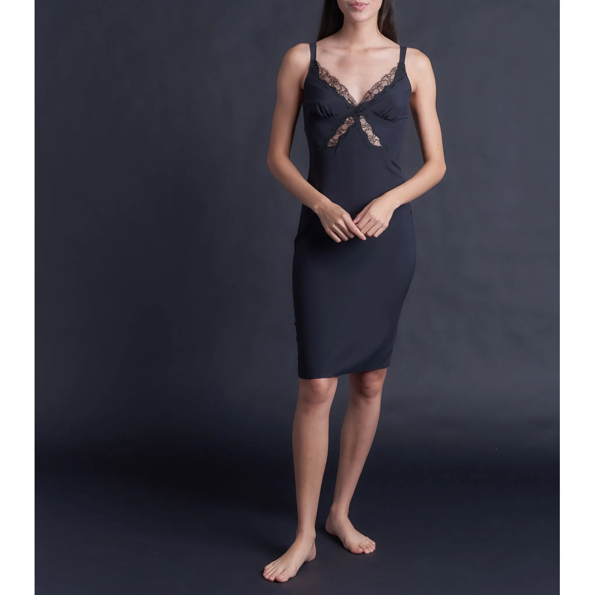 Laetitia Slip in Black Stretch Silk Charmeuse