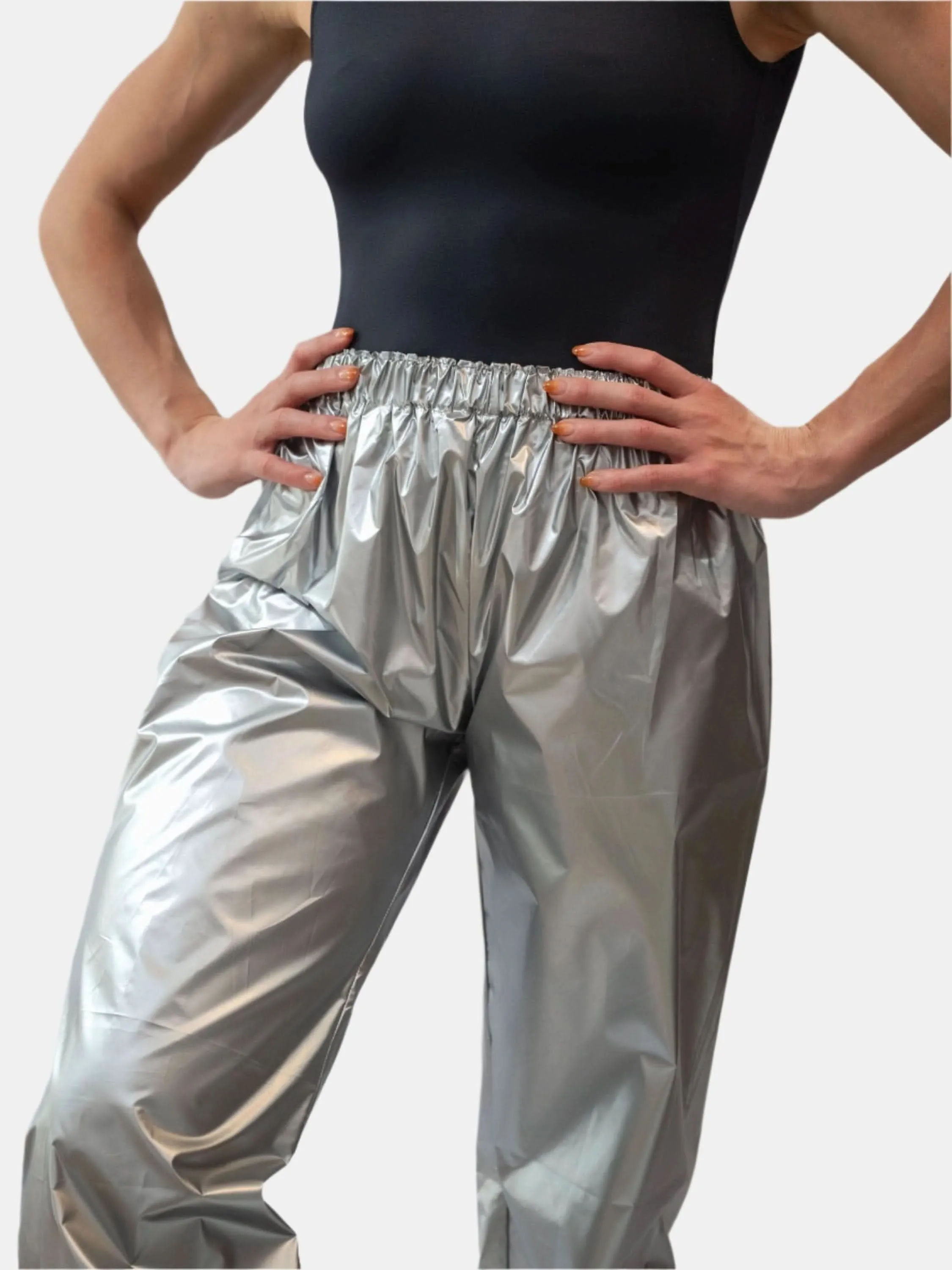 Laminate Silver Warm-Up Dance Trash Bag Pants MP5003