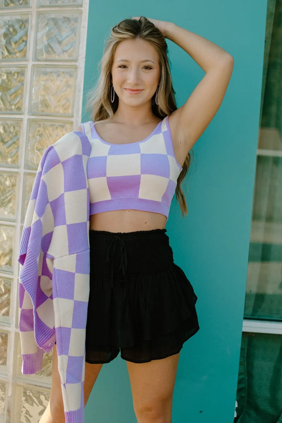 Lavender Checker Knit Set Cami