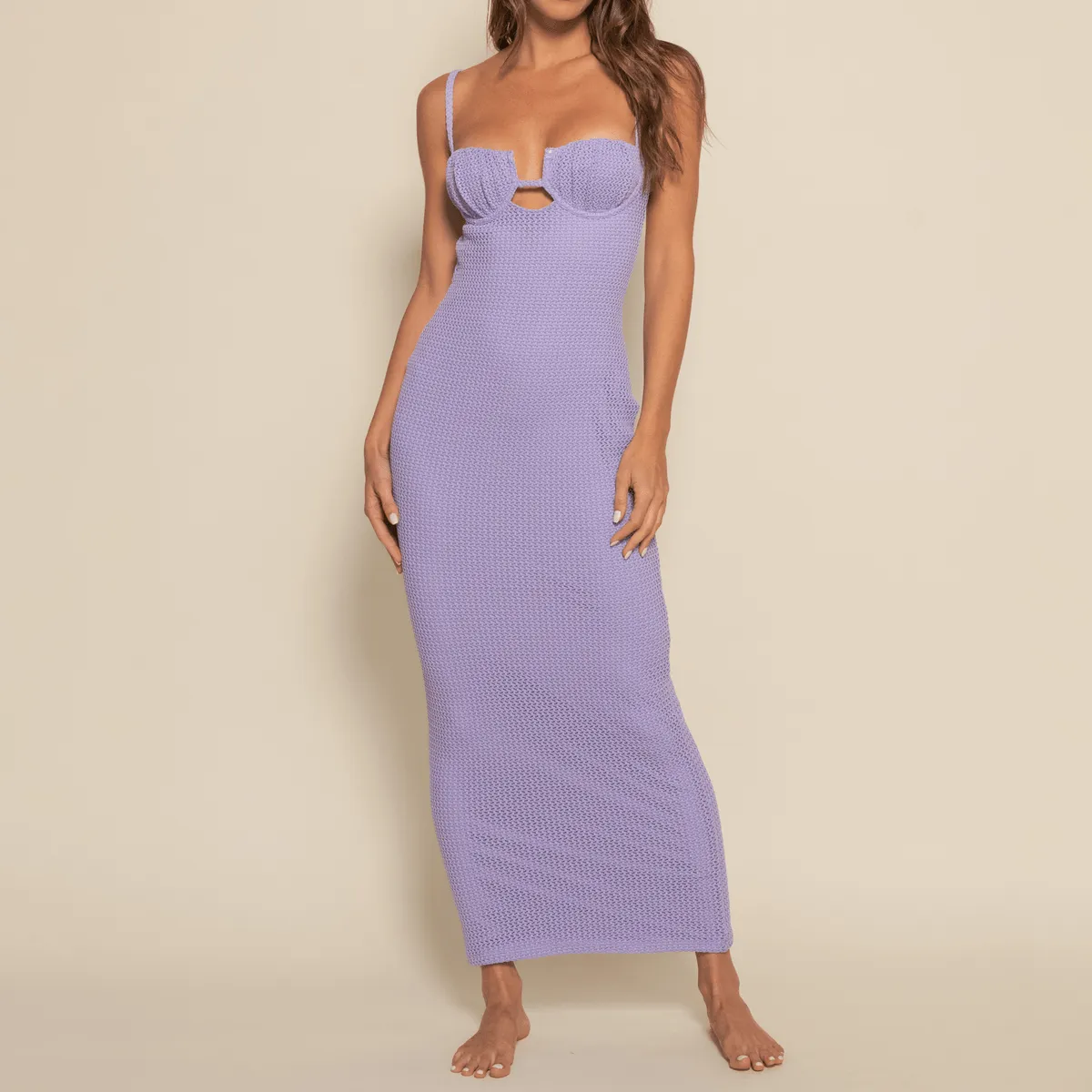 Lavender Crochet Petal Long Slip Dress