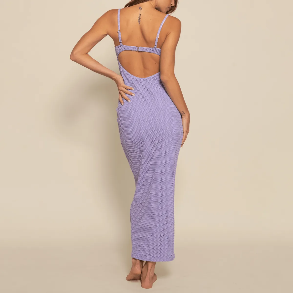 Lavender Crochet Petal Long Slip Dress