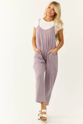 Lavender Sleeveless Front Pocket Loose Jumpsuit