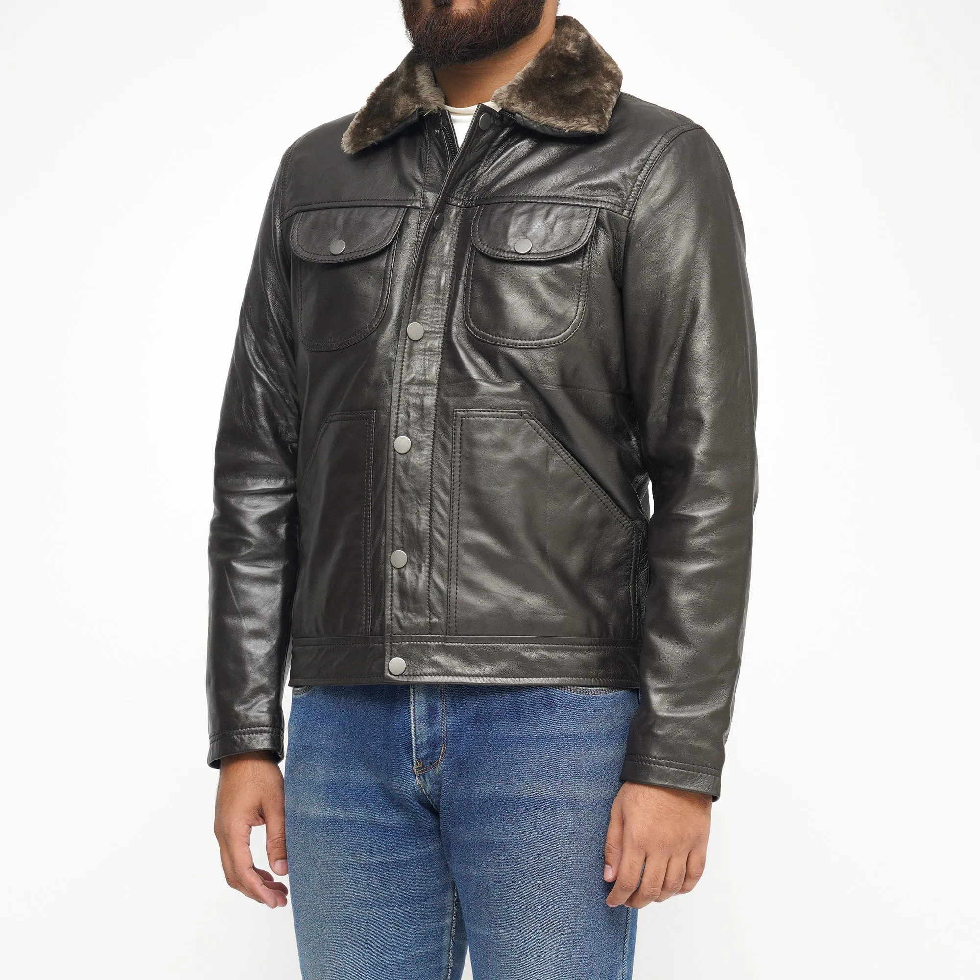 Leather Jacket CLJ-BL-FR-V4