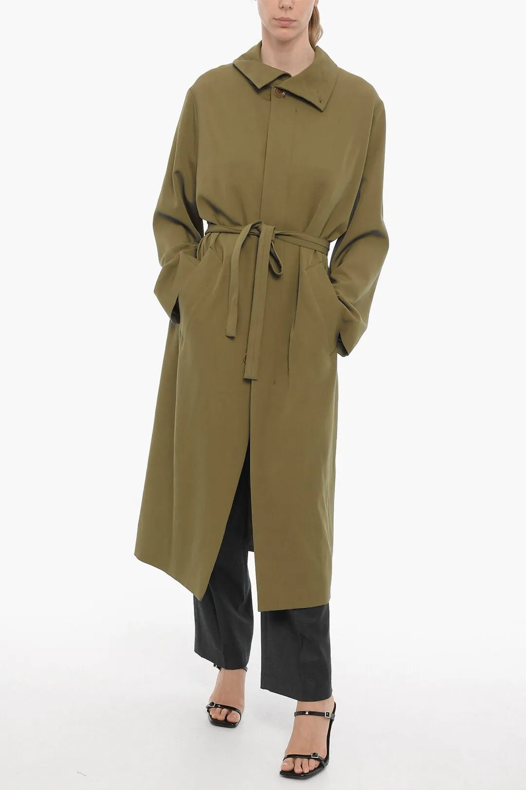 Lemaire Solid Color Virgin Wool Coat with Belt