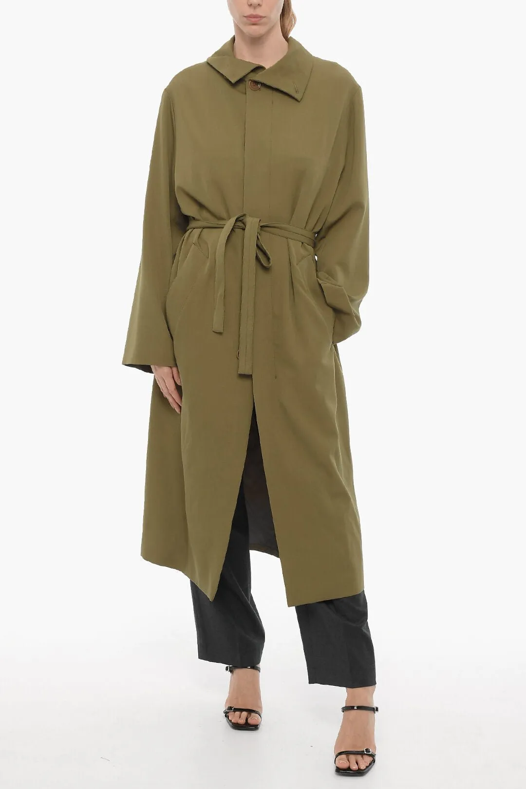 Lemaire Solid Color Virgin Wool Coat with Belt