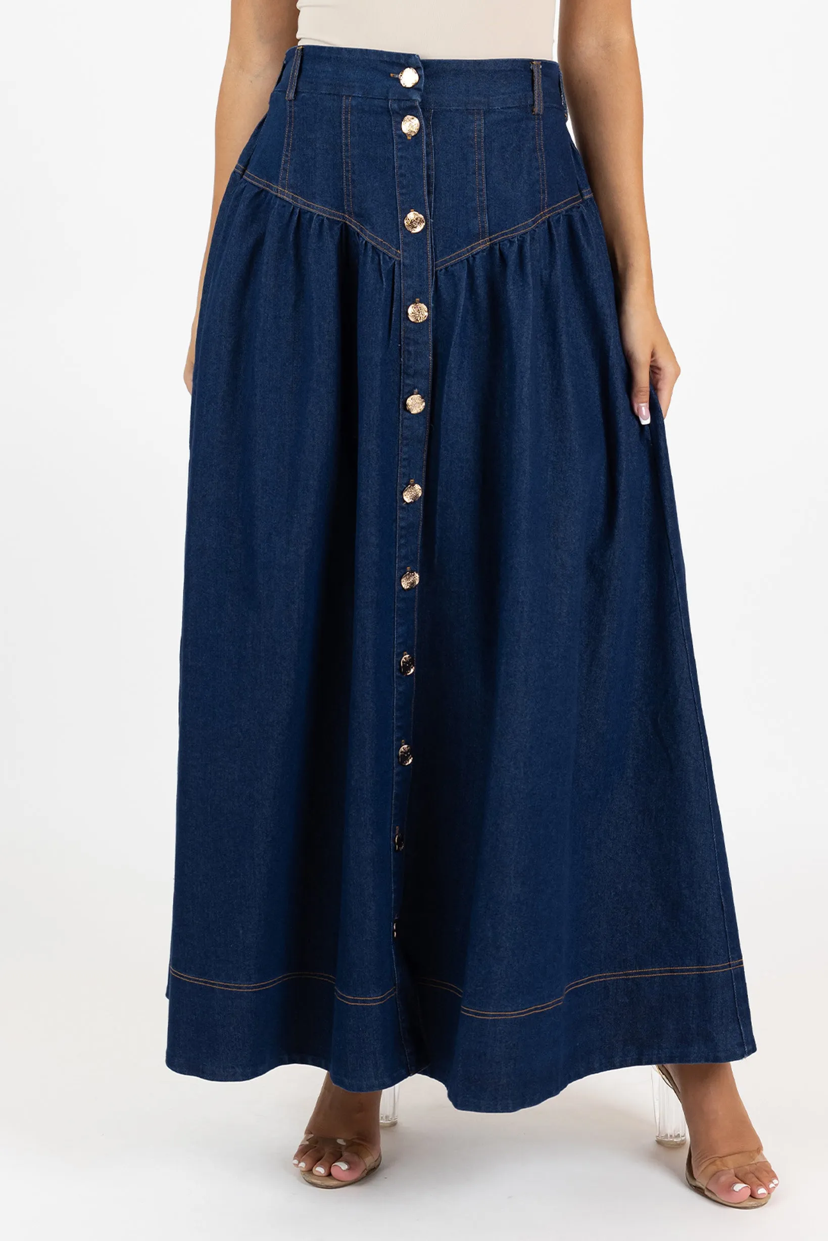 Lilianna Button Denim Skirt