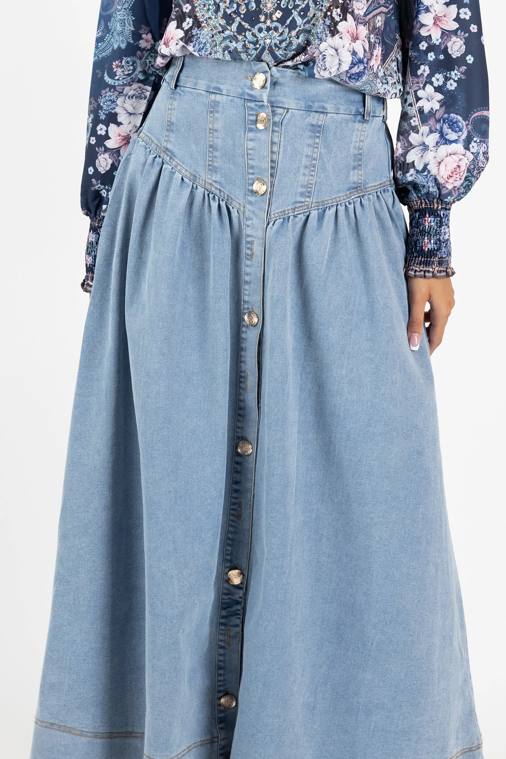 Lilianna Button Denim Skirt