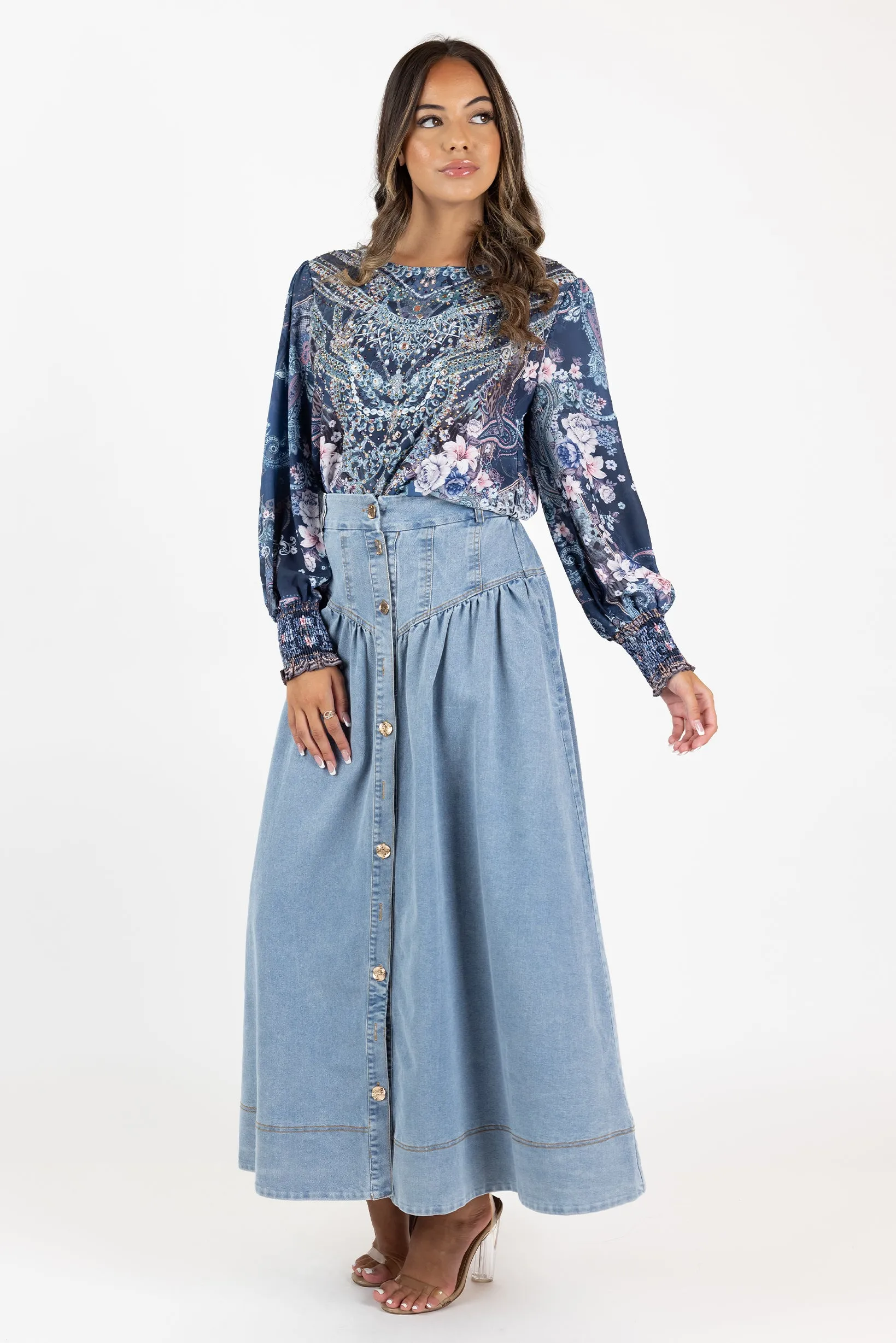 Lilianna Button Denim Skirt