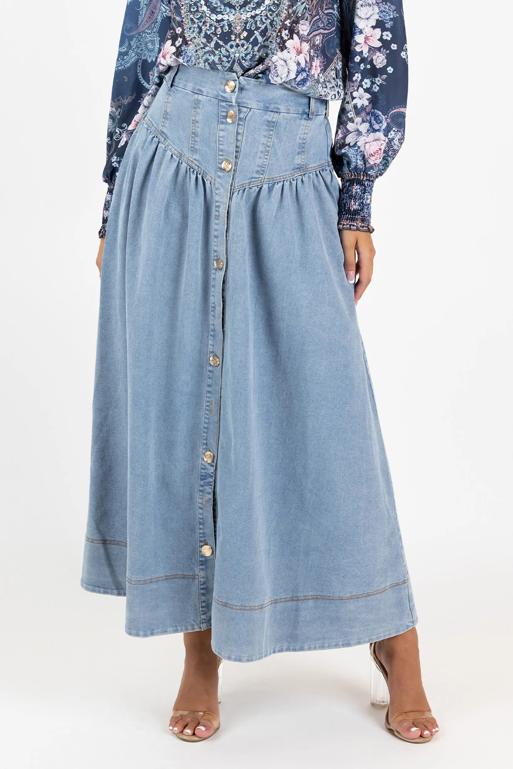 Lilianna Button Denim Skirt