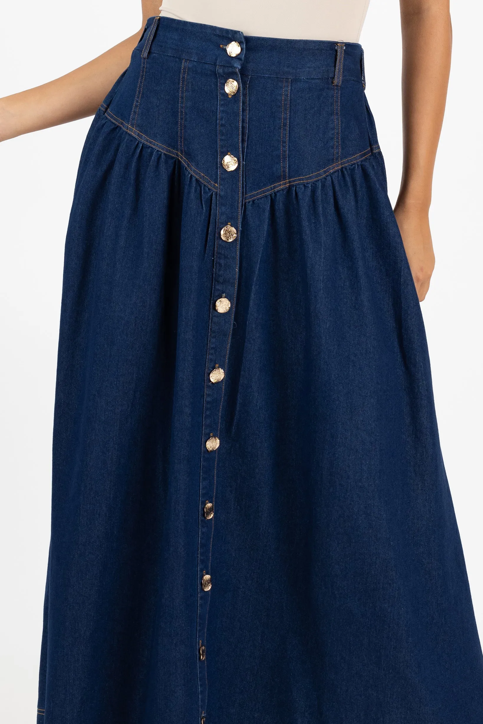 Lilianna Button Denim Skirt