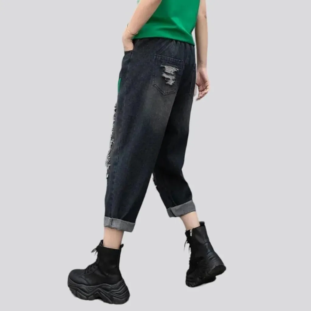 Loose patchwork women's denim pants