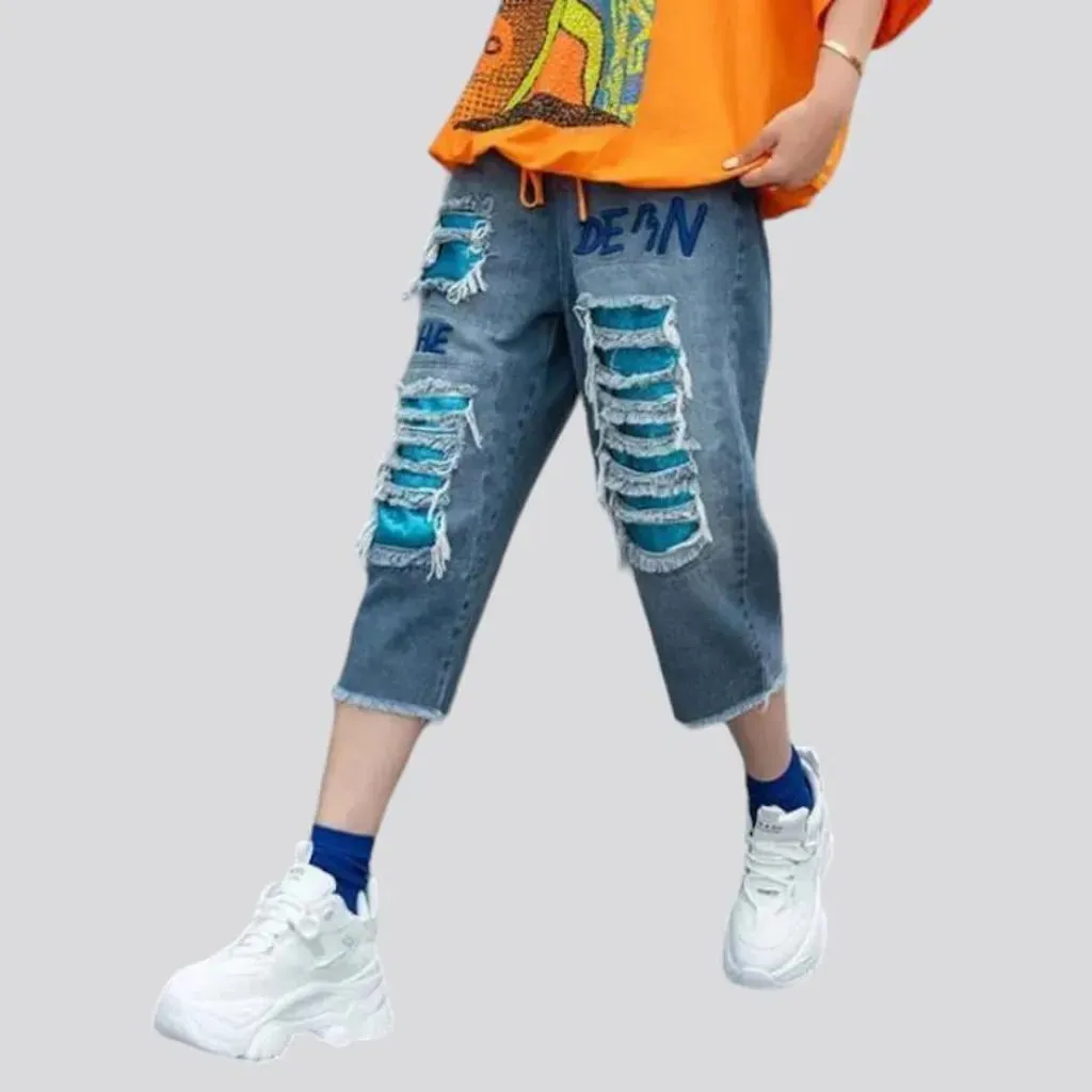 Loose patchwork women's denim pants