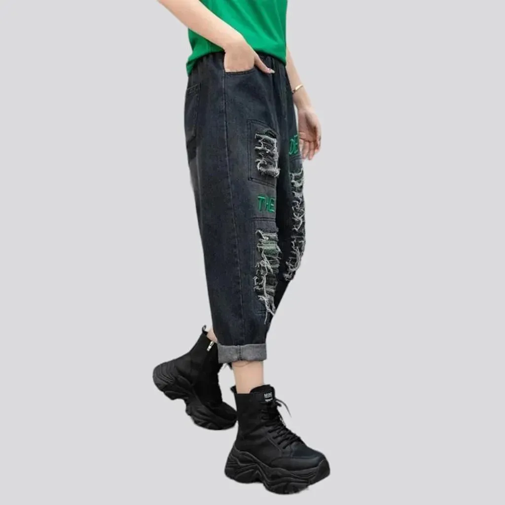 Loose patchwork women's denim pants