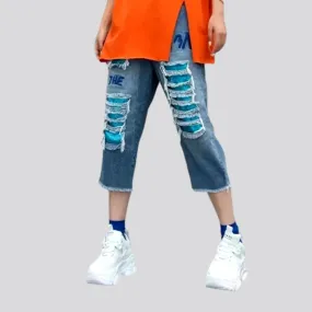 Loose patchwork women's denim pants