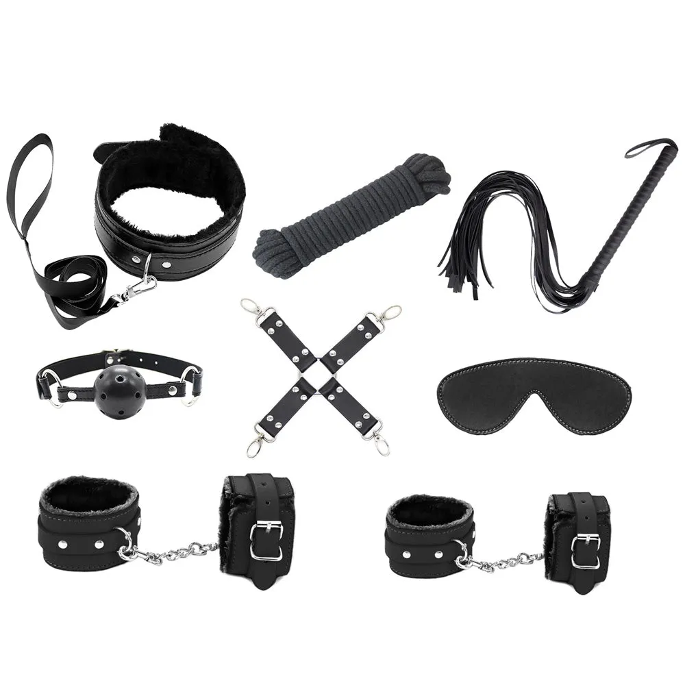 Love In Leather 9 Piece Bondage Kit - Black