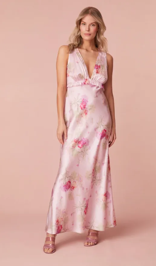 Love Shack Fancy Silk Charmeuse Suniva Dress Bombay Pink