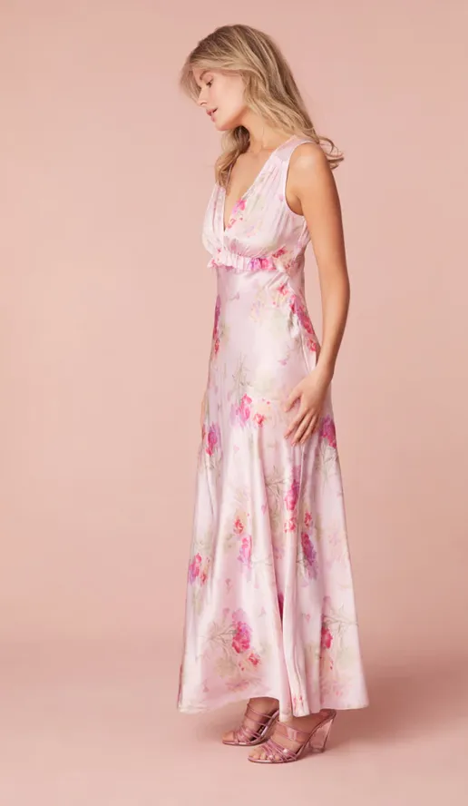 Love Shack Fancy Silk Charmeuse Suniva Dress Bombay Pink