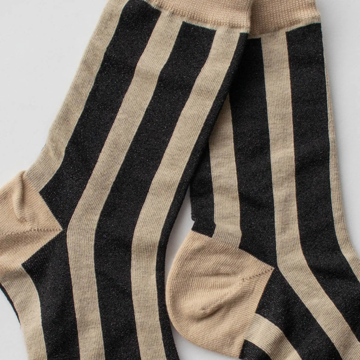 Lurex Stripe Socks in Beige