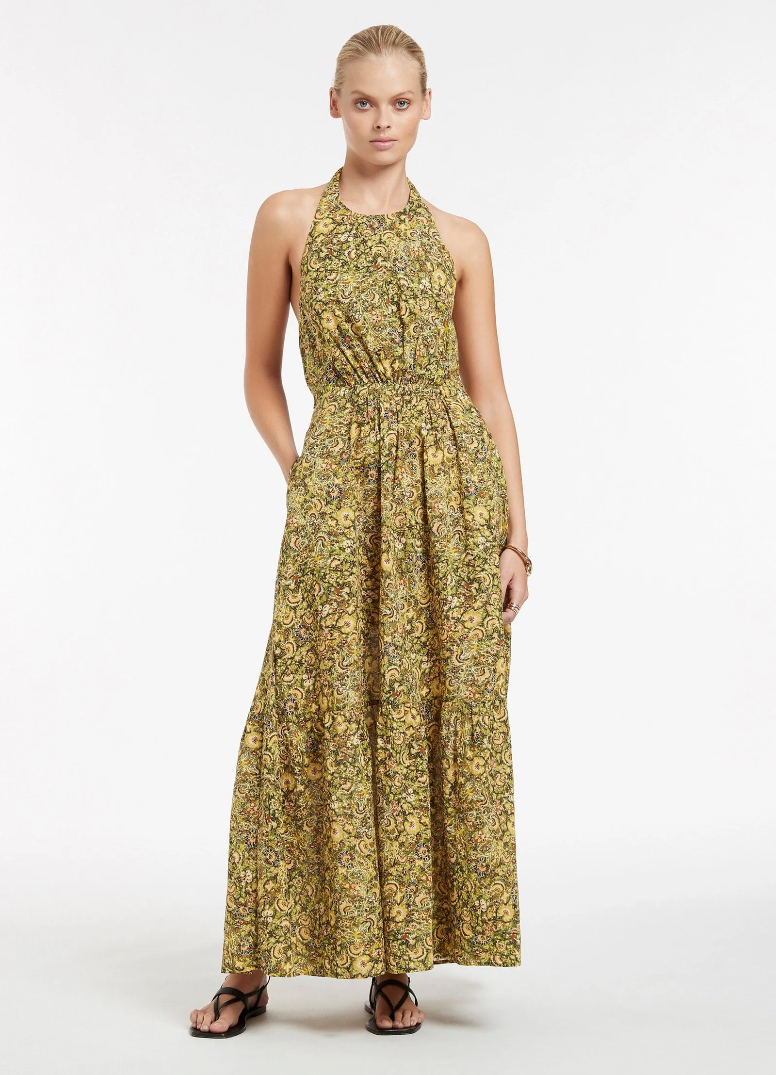 Majorelle Tie Back Maxi Dress - Olive