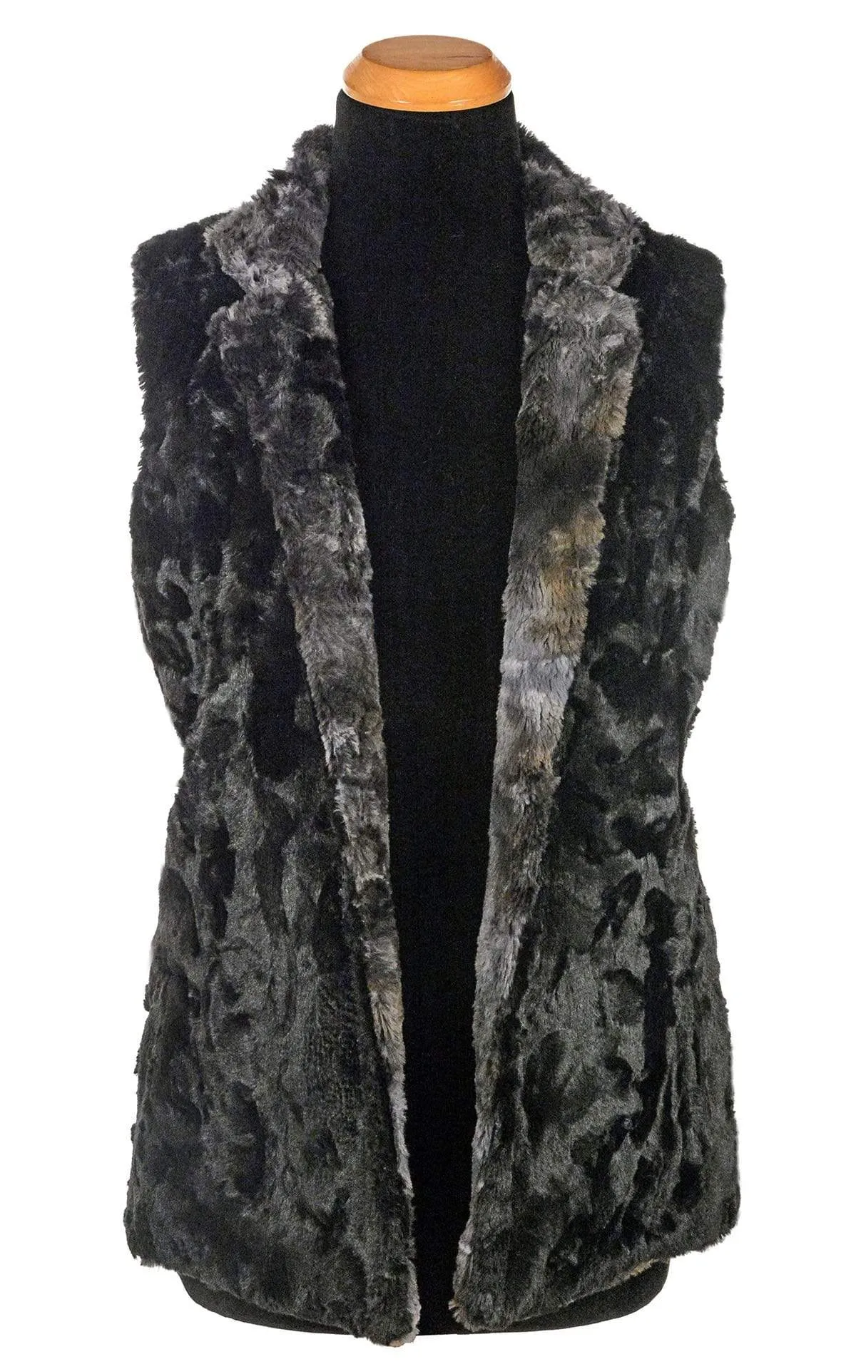 Mandarin Vest Short, Reversible less pockets - Luxury Faux Fur in Highland Skye with Cuddly Fur