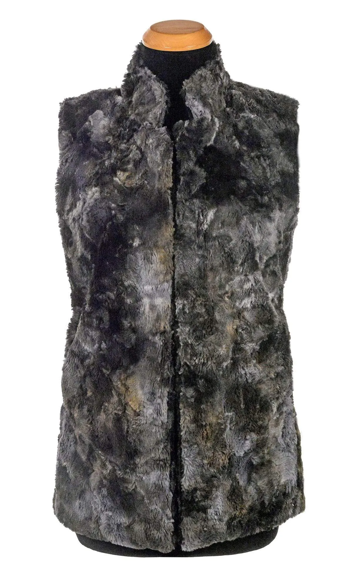 Mandarin Vest Short, Reversible less pockets - Luxury Faux Fur in Highland Skye with Cuddly Fur