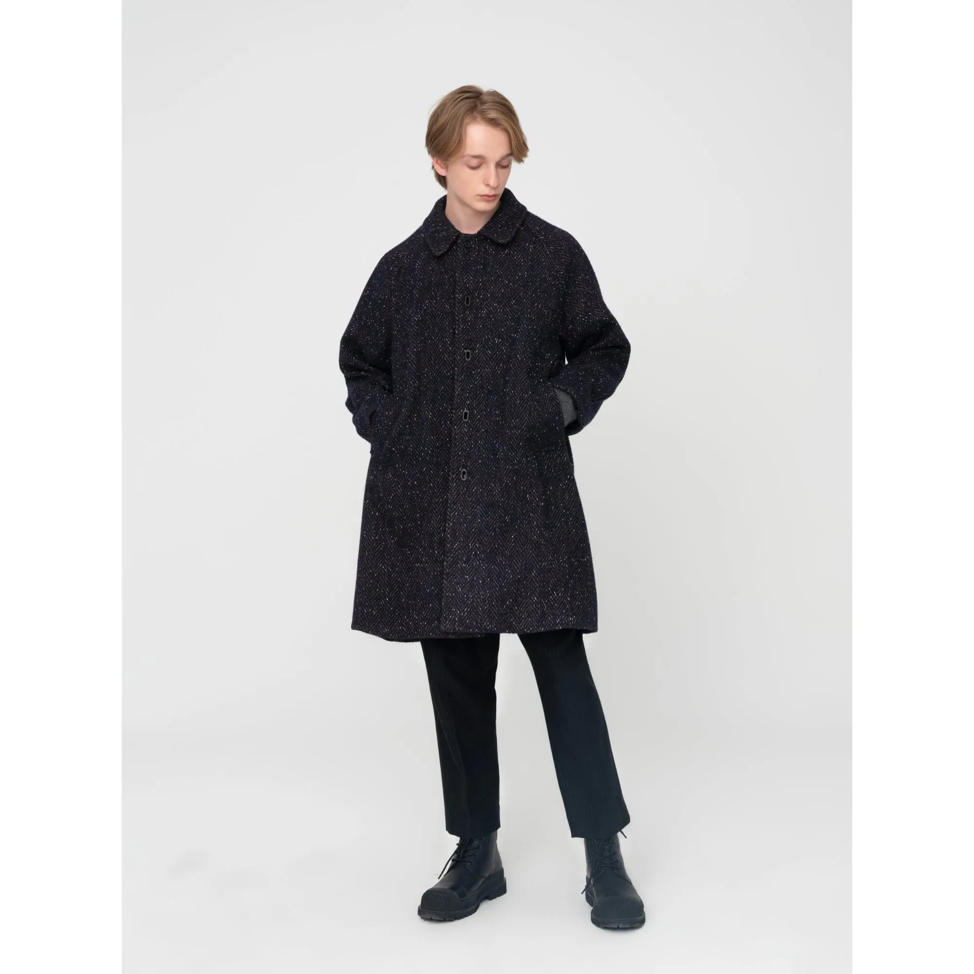 Men Belted Coat - Navy