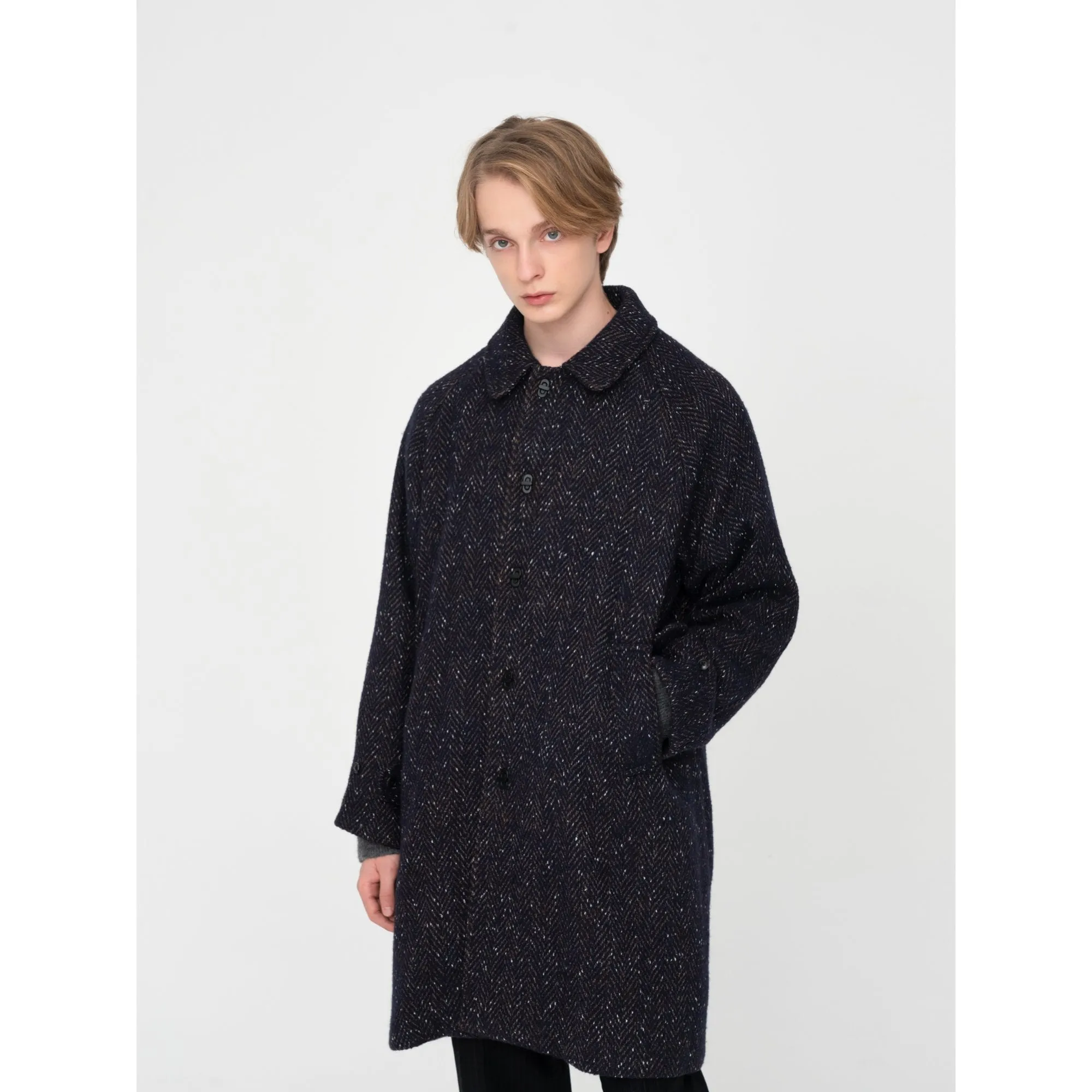 Men Belted Coat - Navy