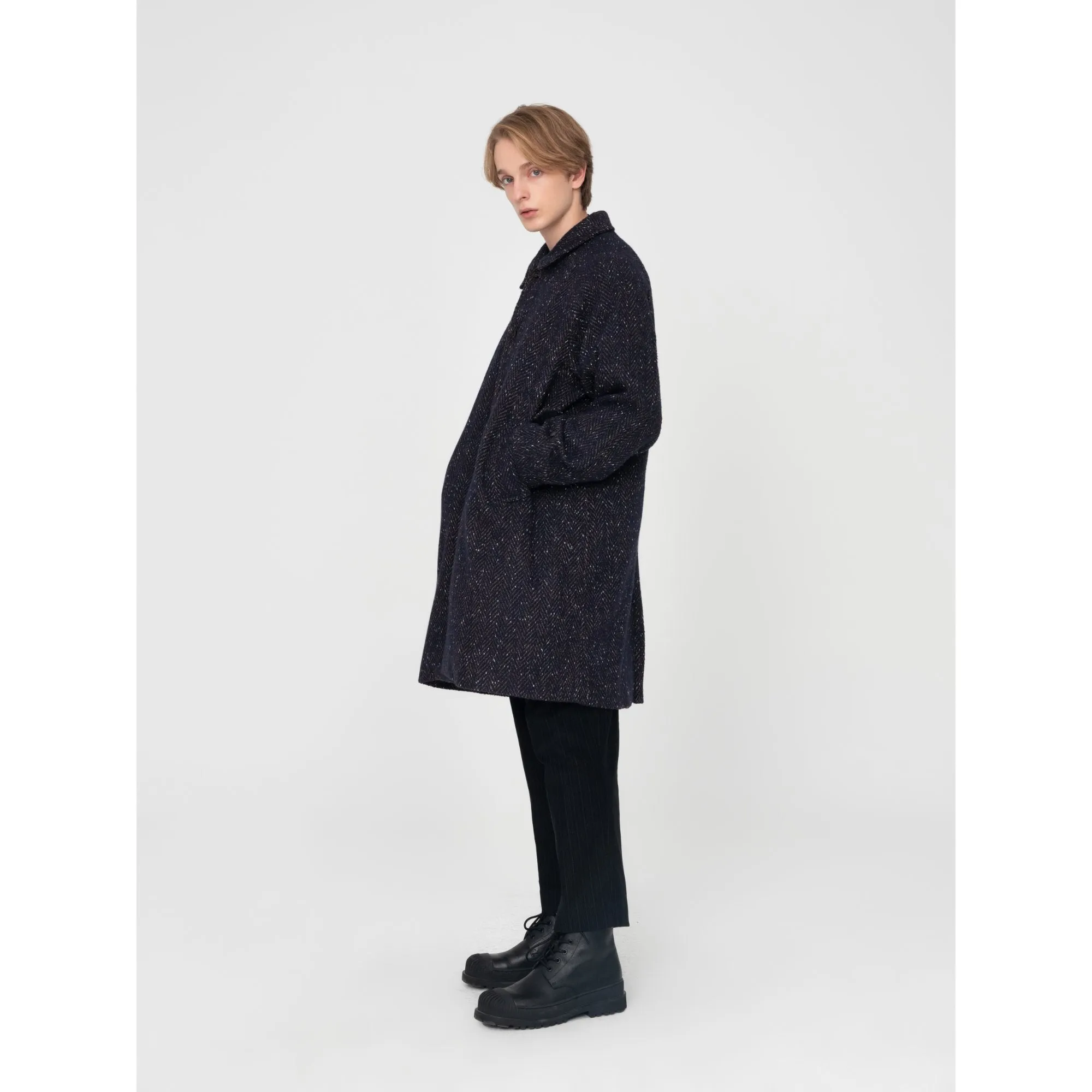 Men Belted Coat - Navy