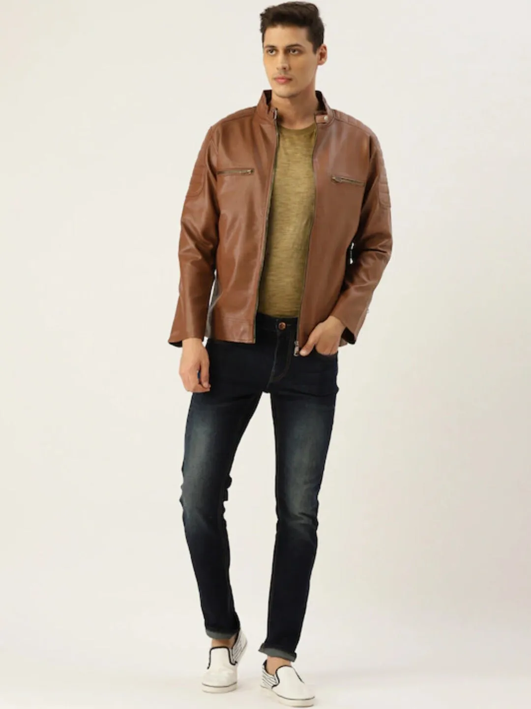 Men Leather Jacket Brown | QAWACH