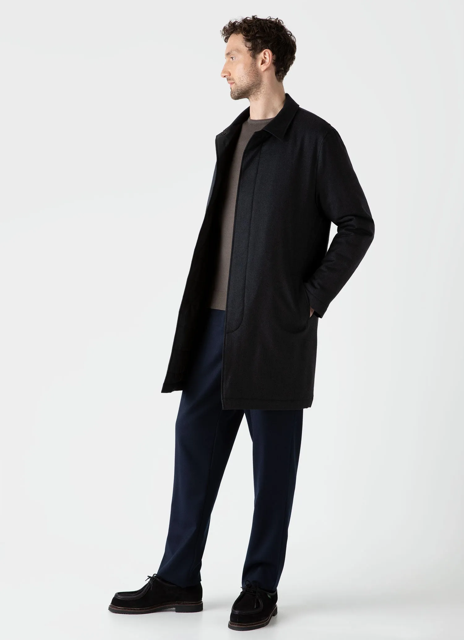 Men's Insulated Wool Mac in Charcoal Melange