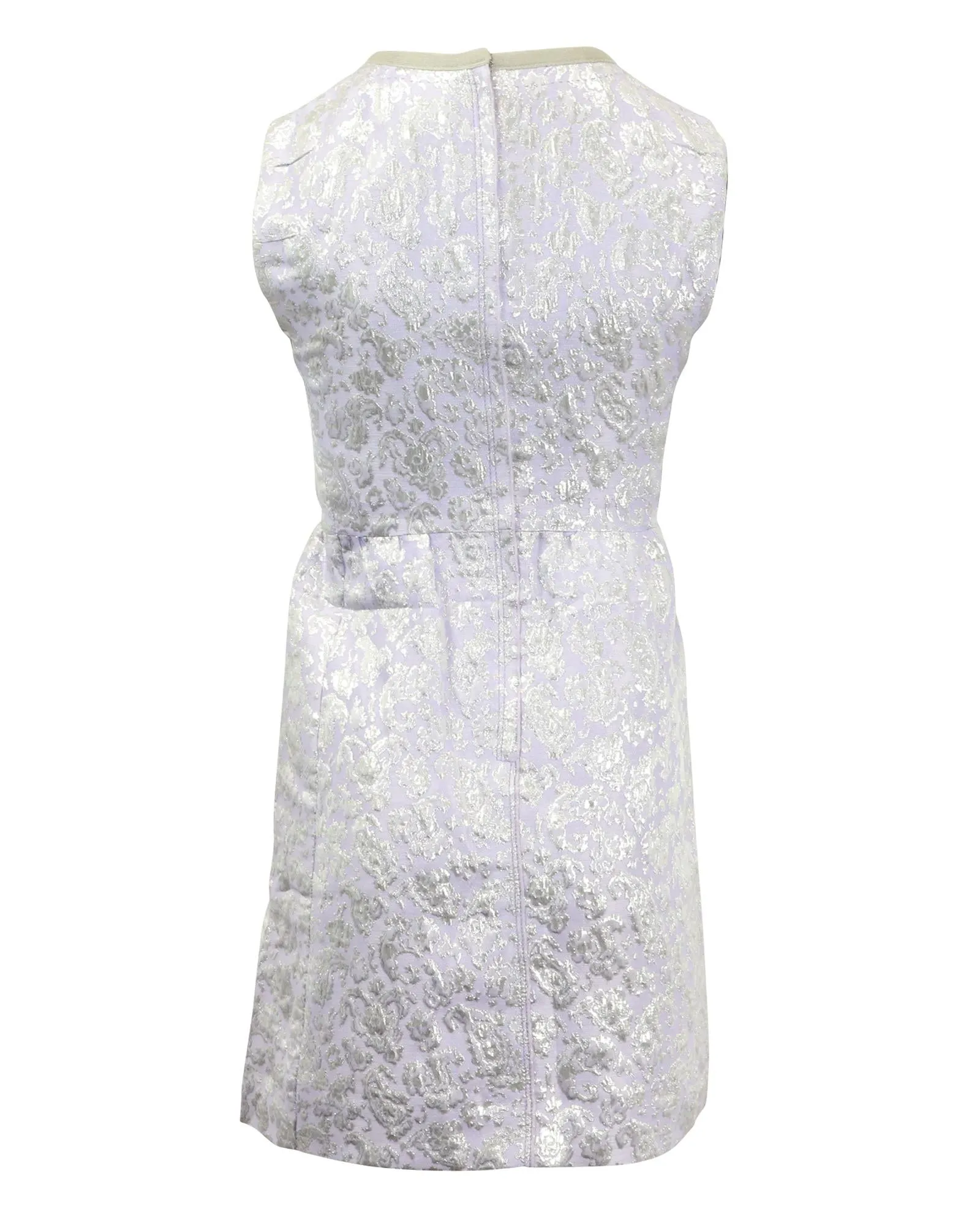 Metallic Floral Jacquard Sheath Dress in Lavender Polyester