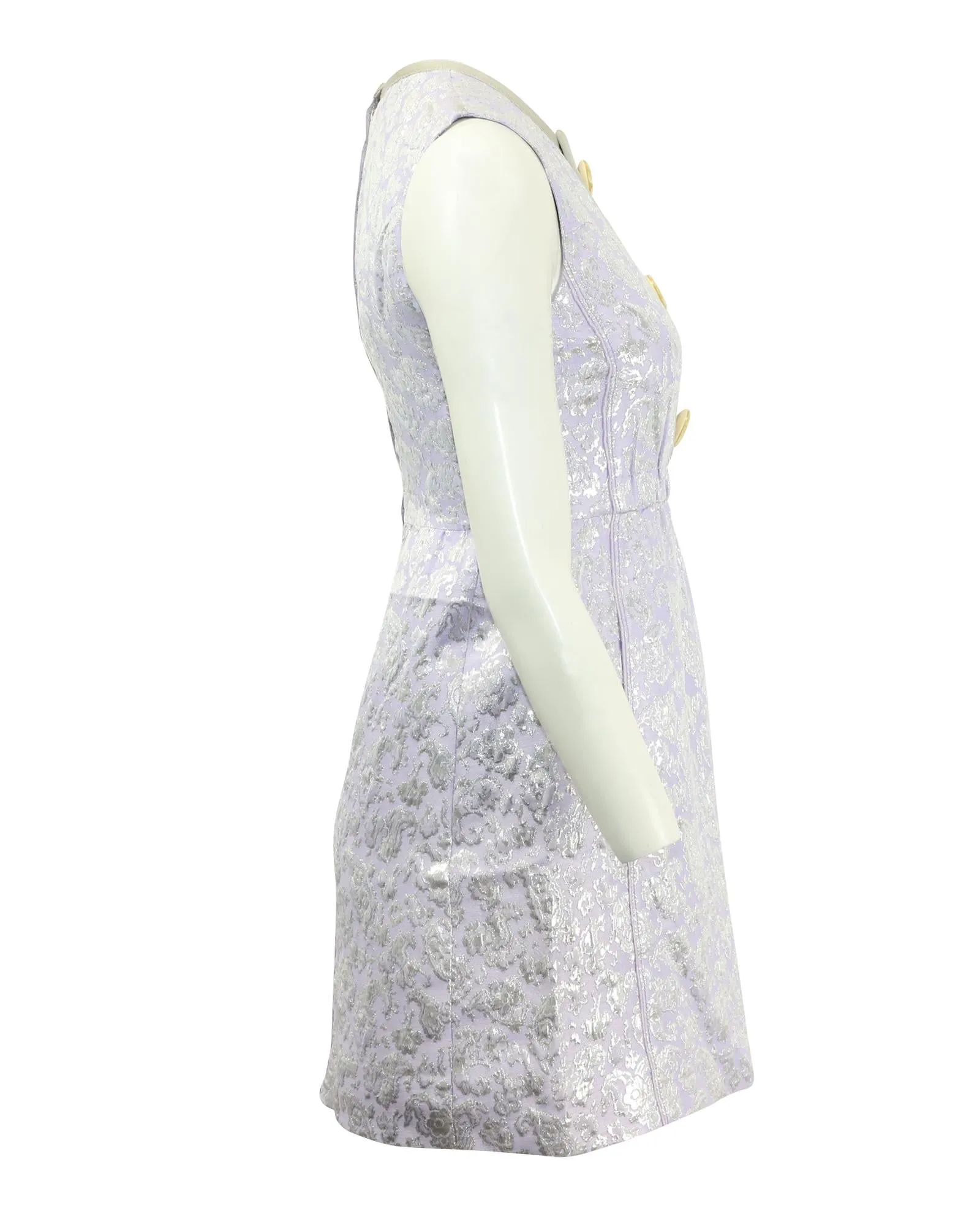 Metallic Floral Jacquard Sheath Dress in Lavender Polyester