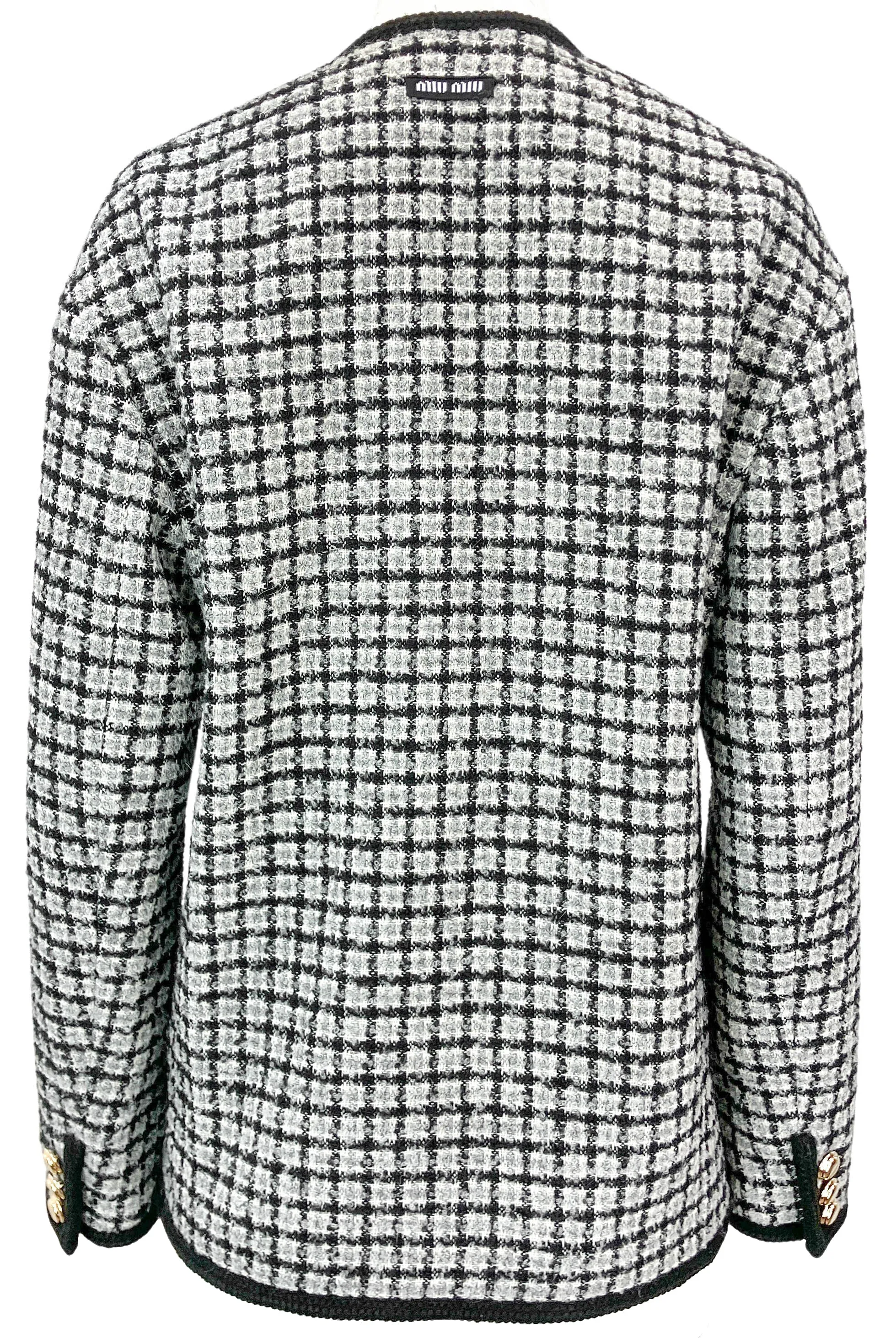 Miu Miu Checked Bouclé and Lamé Cardigan in Black, Grey and White