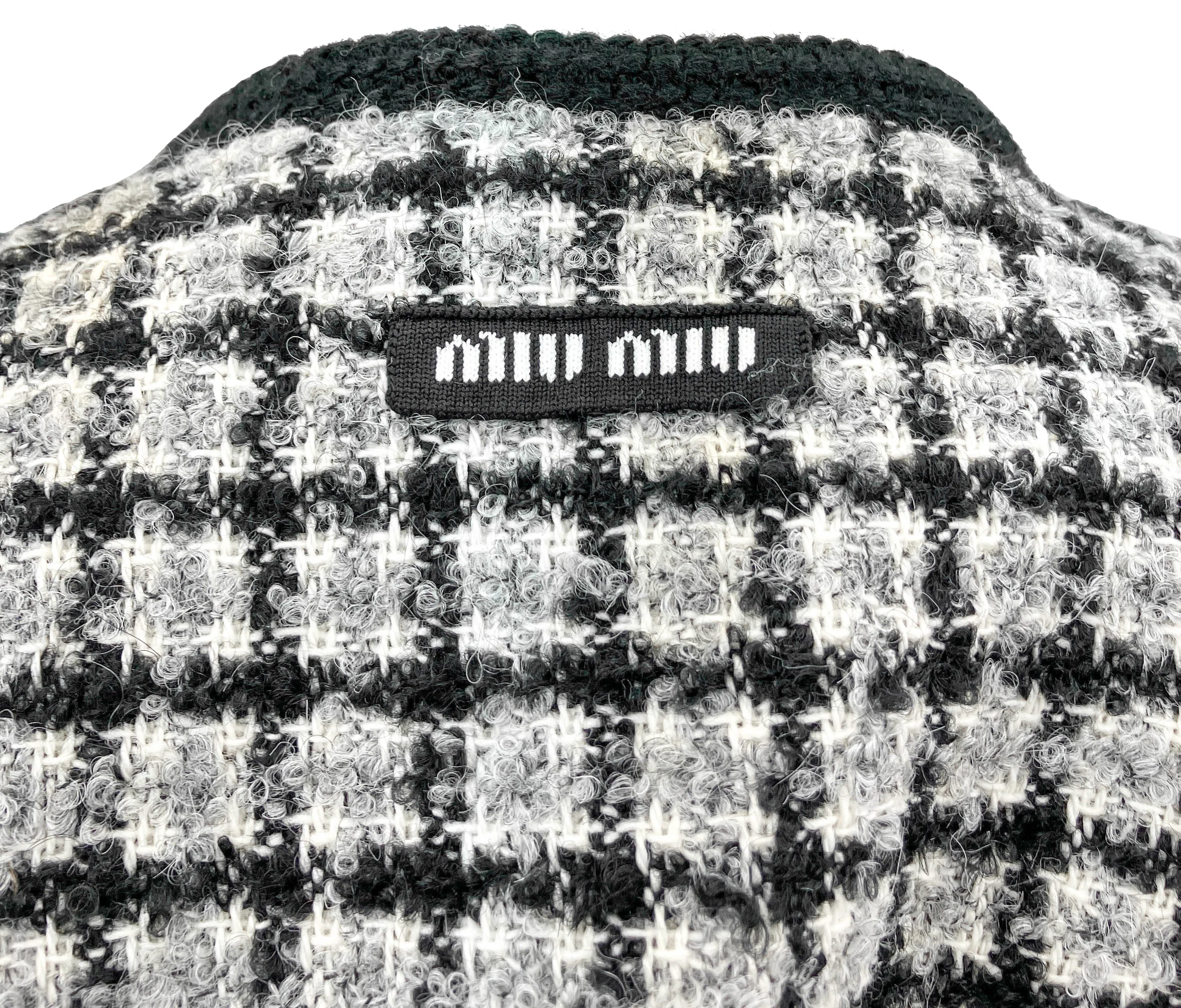 Miu Miu Checked Bouclé and Lamé Cardigan in Black, Grey and White