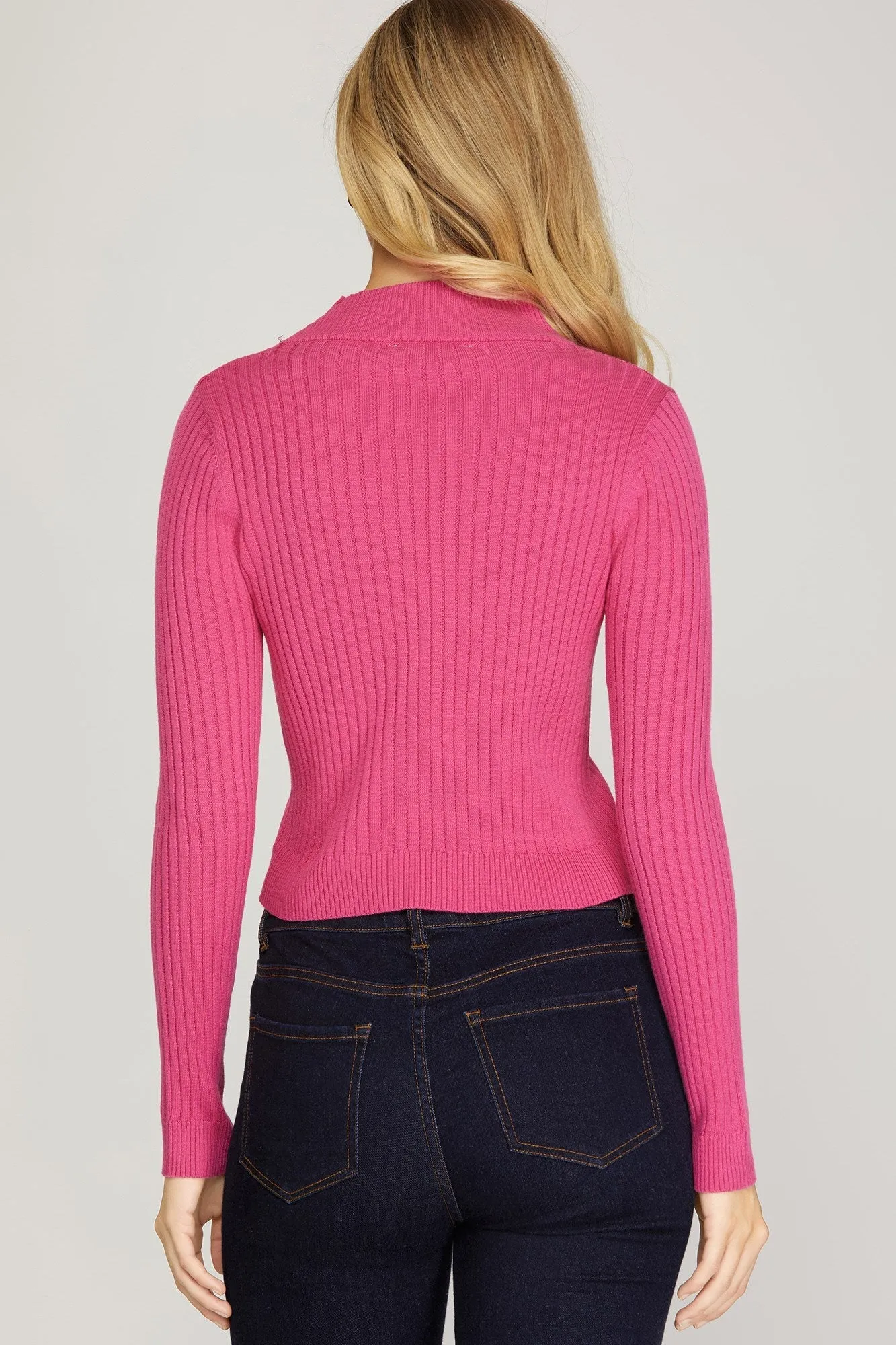 MOCK NECK RIBBED CROP SWEATER TOP