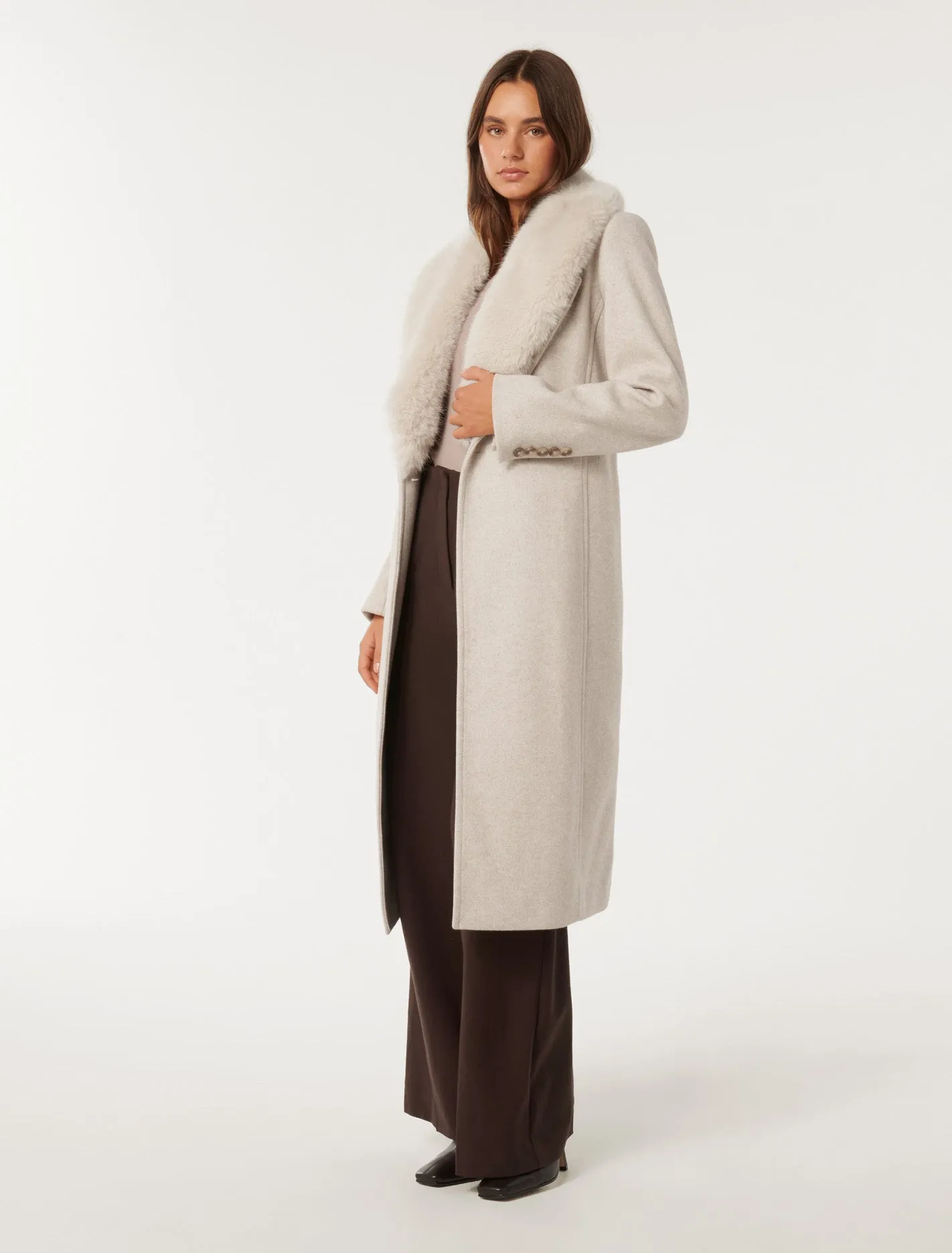 Monica Fur Collar Wrap Coat