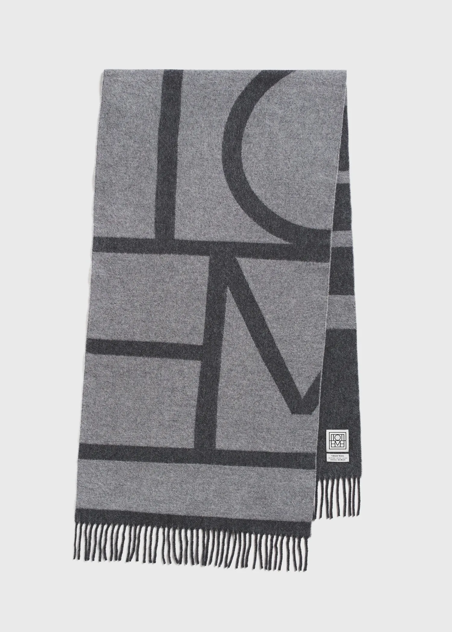 Monogram jacquard wool scarf dark grey mélange