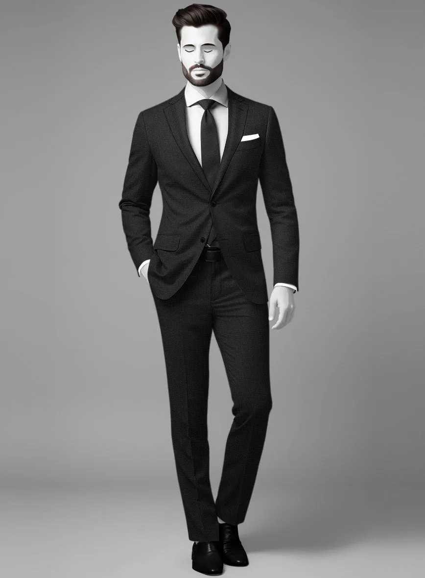 Napolean Basket Weave Black Wool Suit