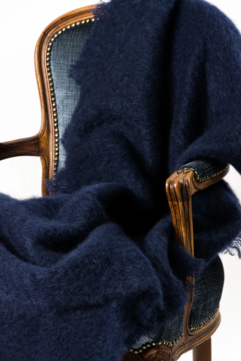 Navy Blue Mohair Throw Blanket