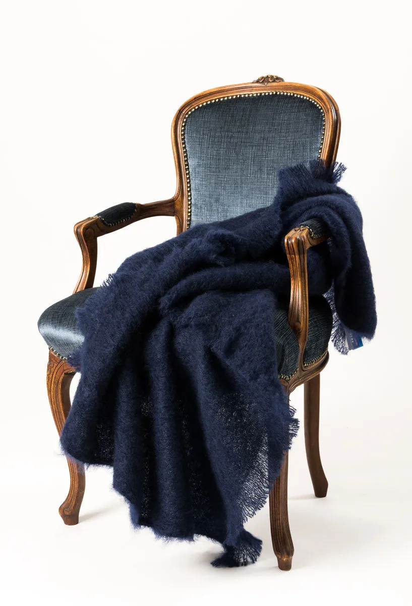 Navy Blue Mohair Throw Blanket