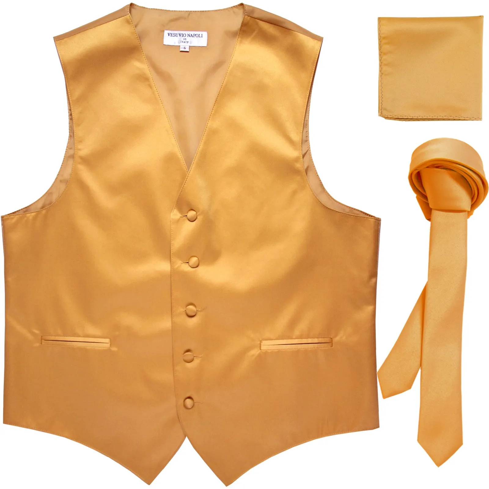 New Men's formal vest Tuxedo Waistcoat_1.5" necktie & hankie set wedding gold