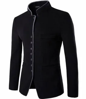 Nidicus Men Retro Single Breasted Pea Coat Classic Slim Fit Wool Blend Jacket