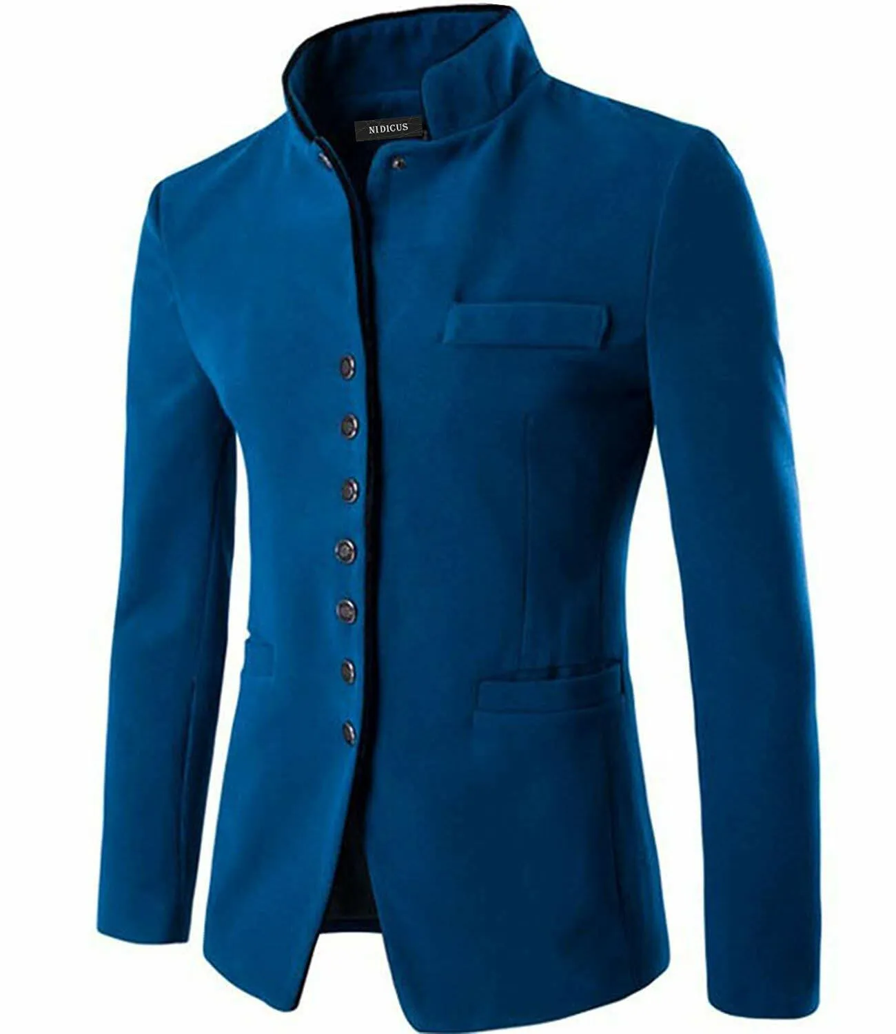 Nidicus Men Retro Single Breasted Pea Coat Classic Slim Fit Wool Blend Jacket