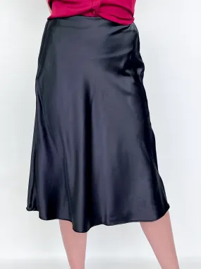 Olive - Black Satin Midi Skirt